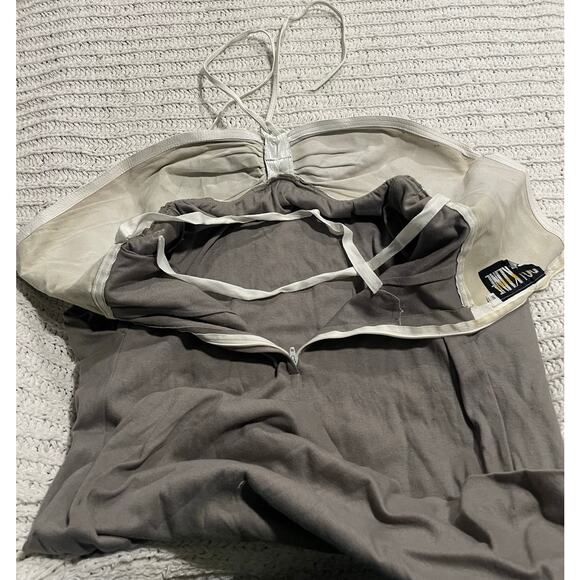 VTG Don Kline Halter Dress Leather Cotton Womens Small Gray Art-To-Wear Pockets - Picture 8 of 10